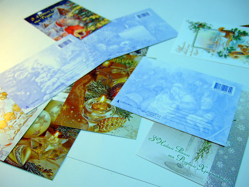 Изготовление новогодних открыток. Полиграфия типографии Макрос, изготовление рекламных листовок, спецификация 958993-8